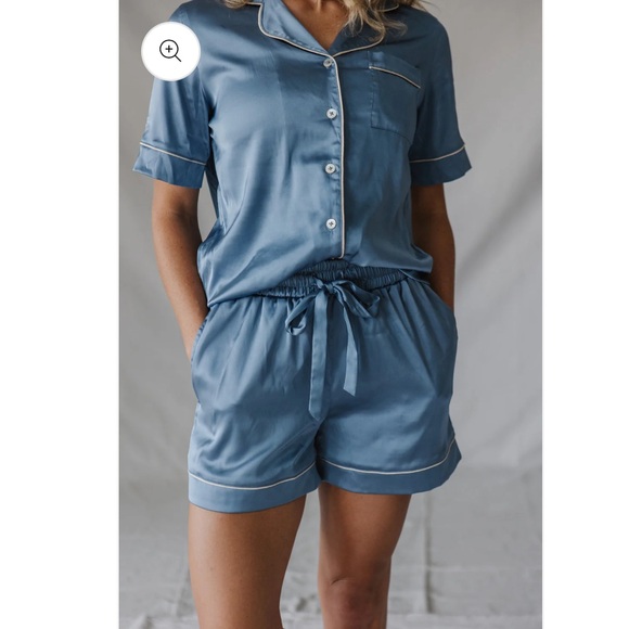Blue Satin Pajama Shorts Set - Lates by Kate - Picture 3 of 4